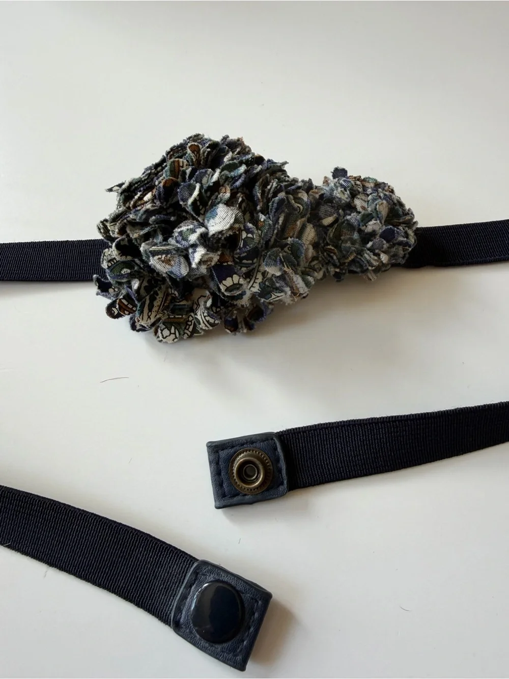 Anthropologie Navy Elastic Belt with Multicolor Fabric Floral Clusters
